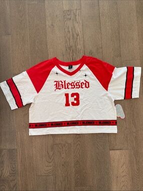 NWT Attitude Not Included Blessed Baseball Jerseys Style‎ Crop Top Medium V Neck